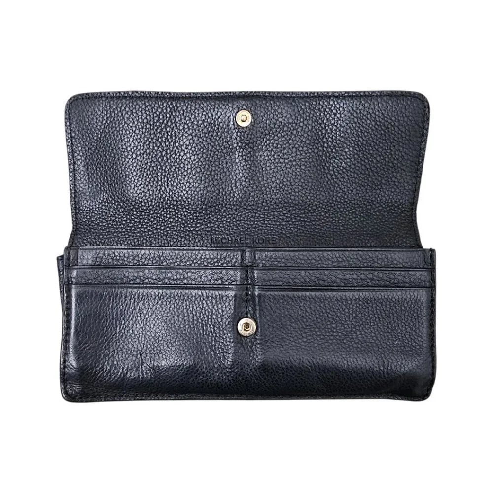 Michael Kors Jet Set Soft Pebbled Leather Travel Large Black Flat Wallet